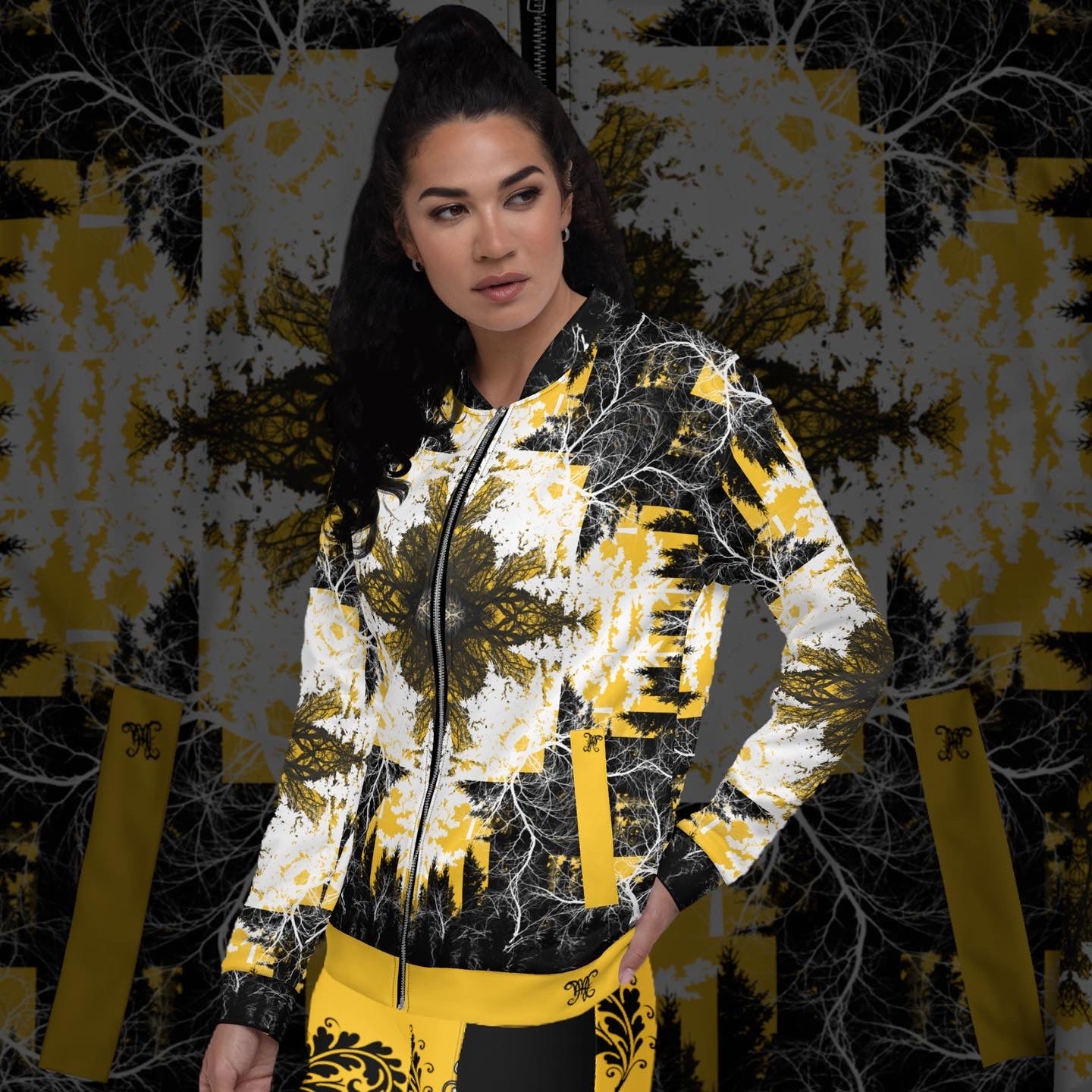Cyber Forest Bomber Jacket Yellow