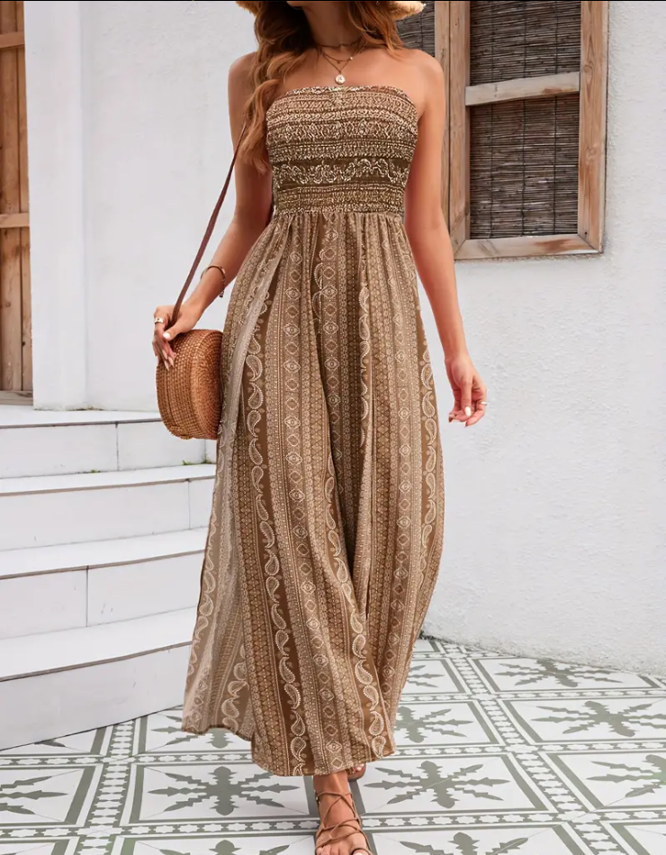 Ethnic Floral Jumpsuit Strapless