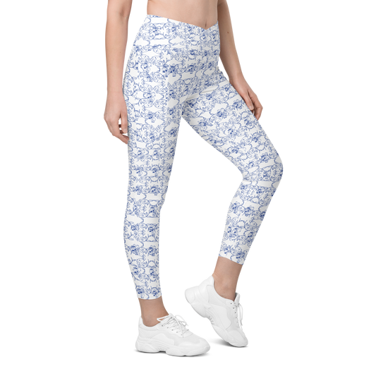 Frog and Mushroom Fine China Crossover leggings with pockets