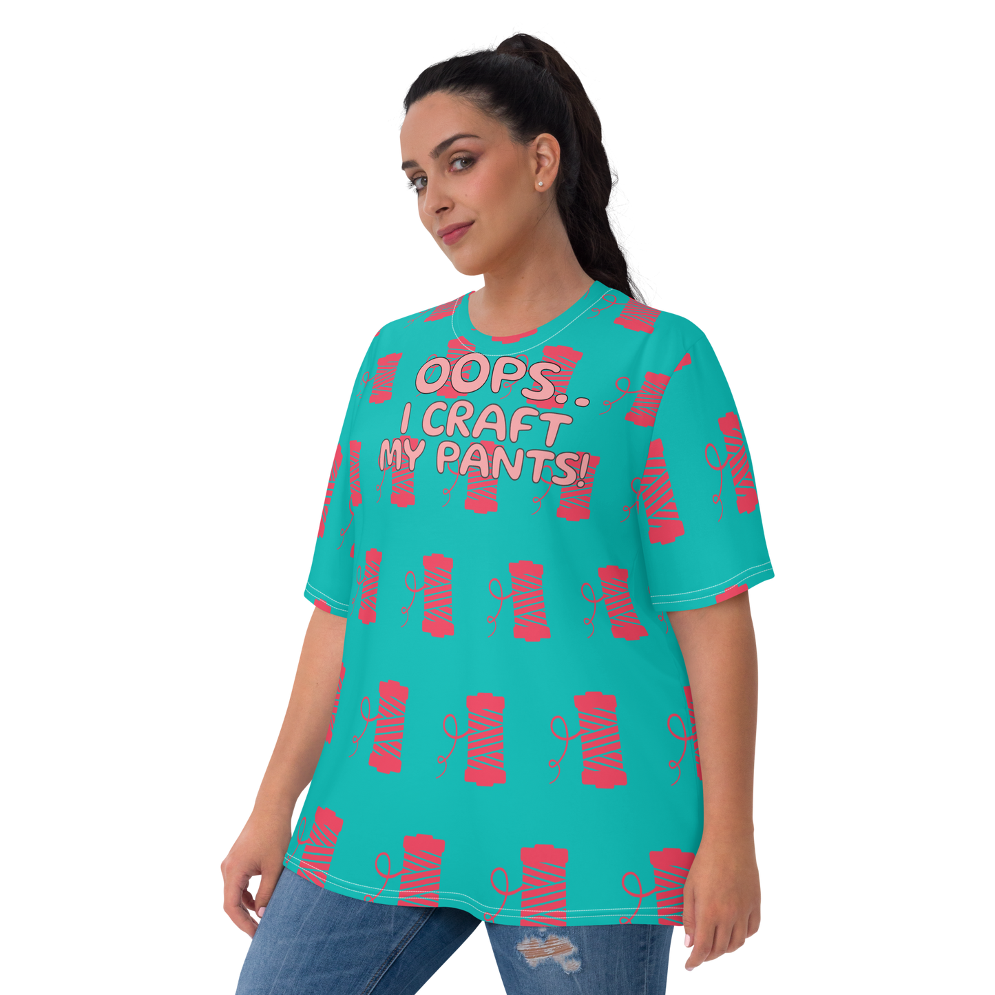 ‘Oops, I craft my pants’ Women's T-shirt Pink Blue Purple