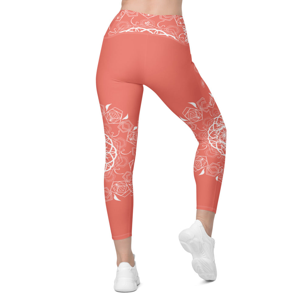 Mandala Leggings Coral & White