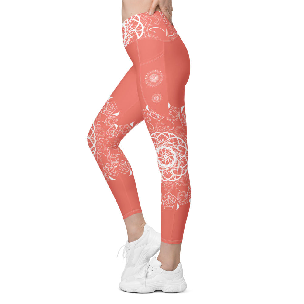 Mandala Leggings Coral & White