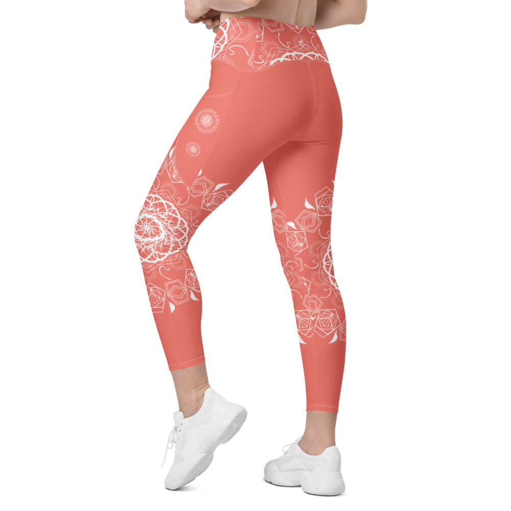 Mandala Leggings Coral & White