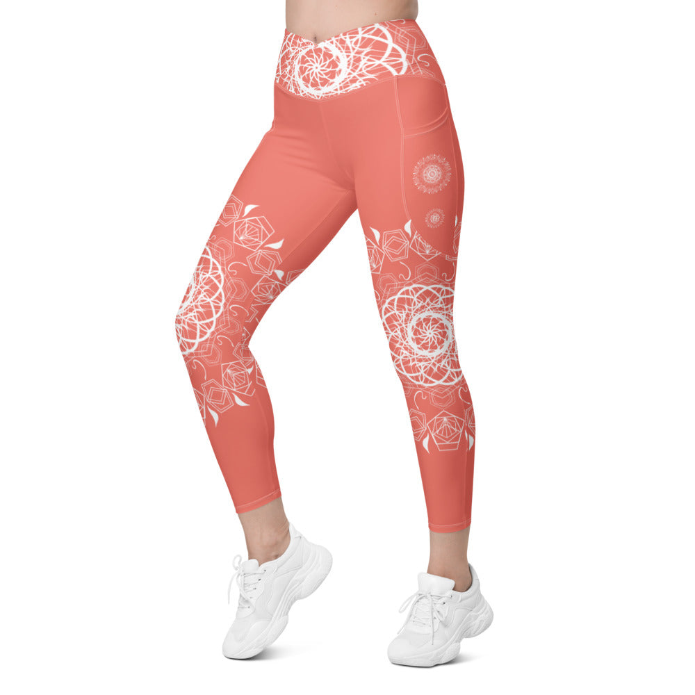 Mandala Leggings Coral & White