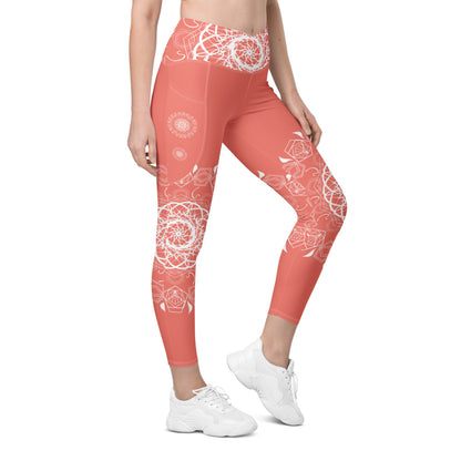 Mandala Leggings Coral & White