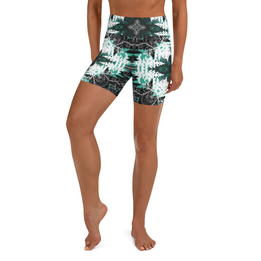 Cyber Forest Yoga Shorts Teal