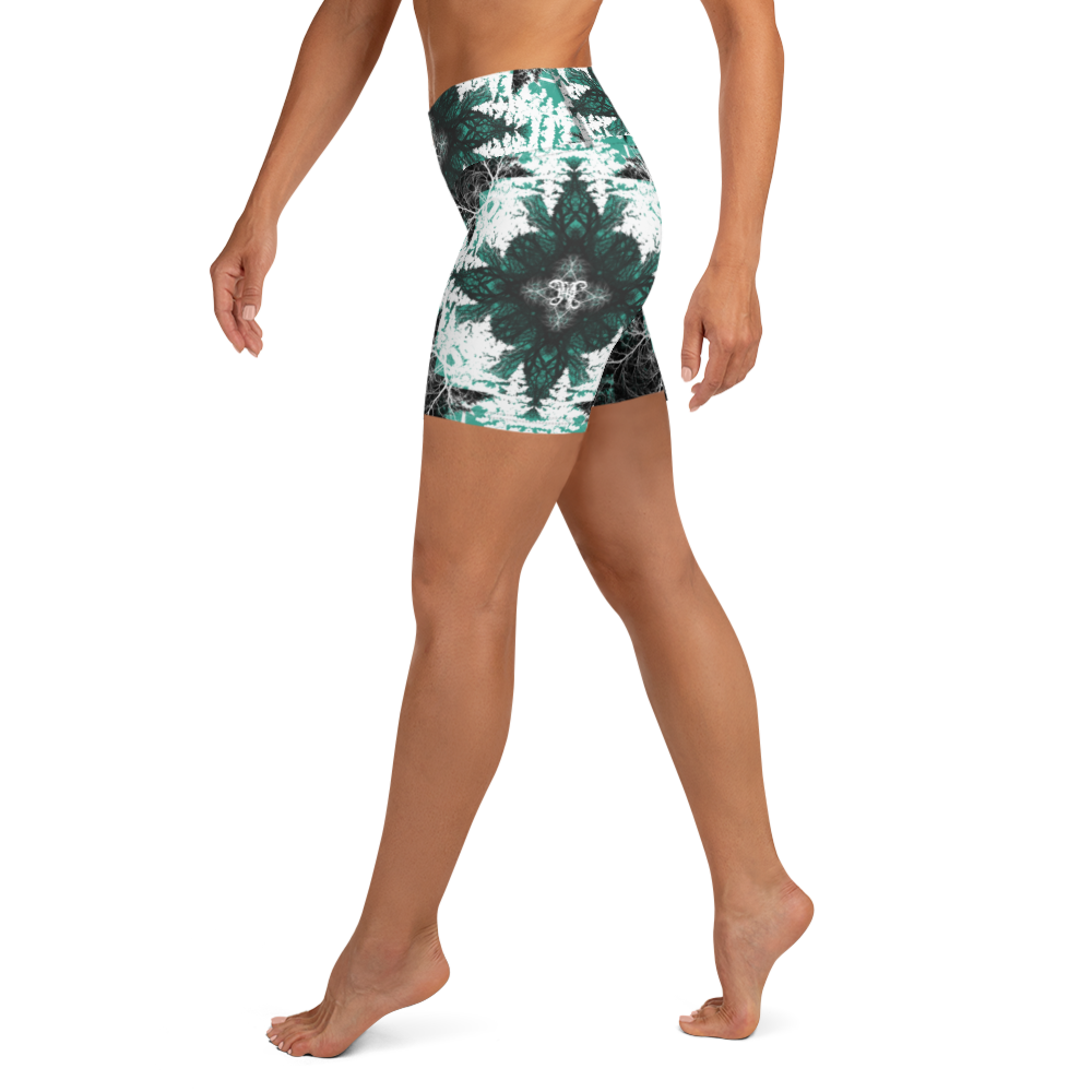 Cyber Forest Yoga Shorts Teal