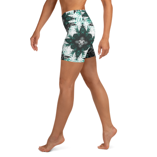 Cyber Forest Yoga Shorts Teal