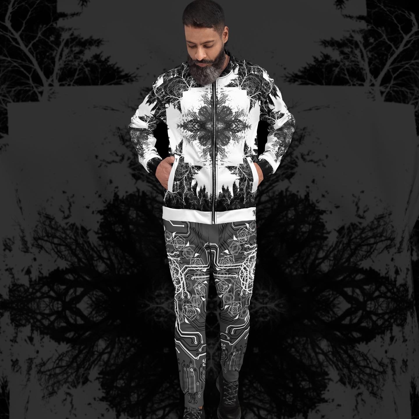 Cyber Forest Bomber Jacket White